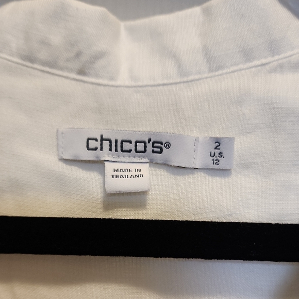 Chico's Linen White and Black Palm Leaf Tunic sz 2 (12) - Picture 2 of 7